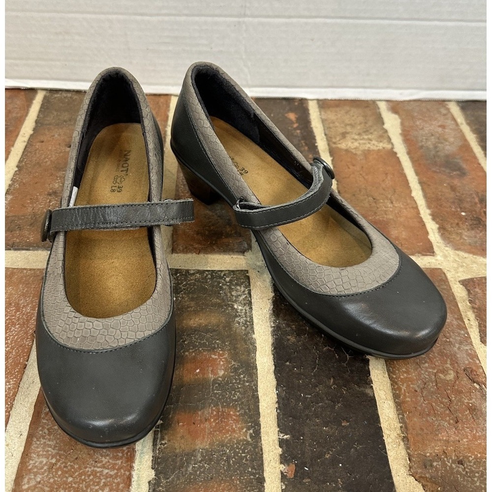 Naot Mary Jane Heels Gray Leather Comfort Shoes Walking Work Support Women's 8.5